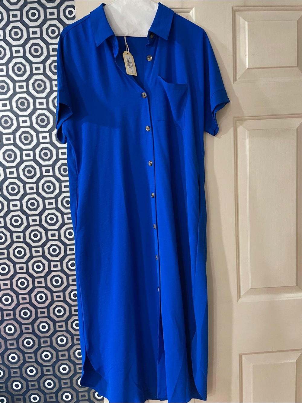 JODIFL Royal Blue Button-Front Midi Shirt Dress